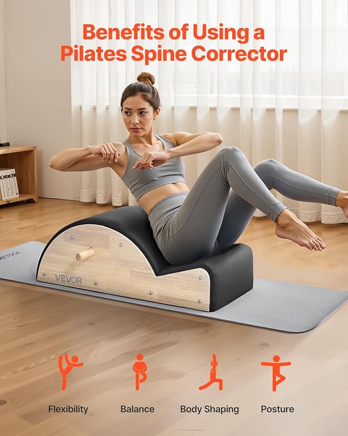 VEVOR Pilates Spine Corrector, Home Gym Yoga Pilates Accessory, Rubber Wood Fitness Training Tool, Arc Fitness Body Workout Equipment, for Spine Exercises, Balance, Core Strengthening, and Stretching