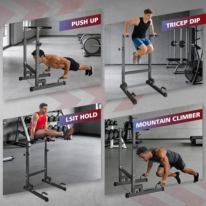 MIUDGIG Adjustable Height Dip Bar Station, Multi-function Dip Station Pull Up Bar Full Body Strength Training Workout Fitness Equipment for Tricep Dips, Heavy Duty Dip Station for Home Gym