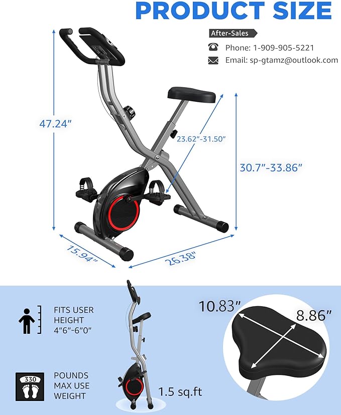 Indoor Exercise Bike for Seniors, 5 IN 1 Foldable Stationary Bike with Tri-Position Ride and 16-Level Magnetic Resistance, 300LBS Capacity, 5.5 LBS Flywheel, Designed for Home Workout 816