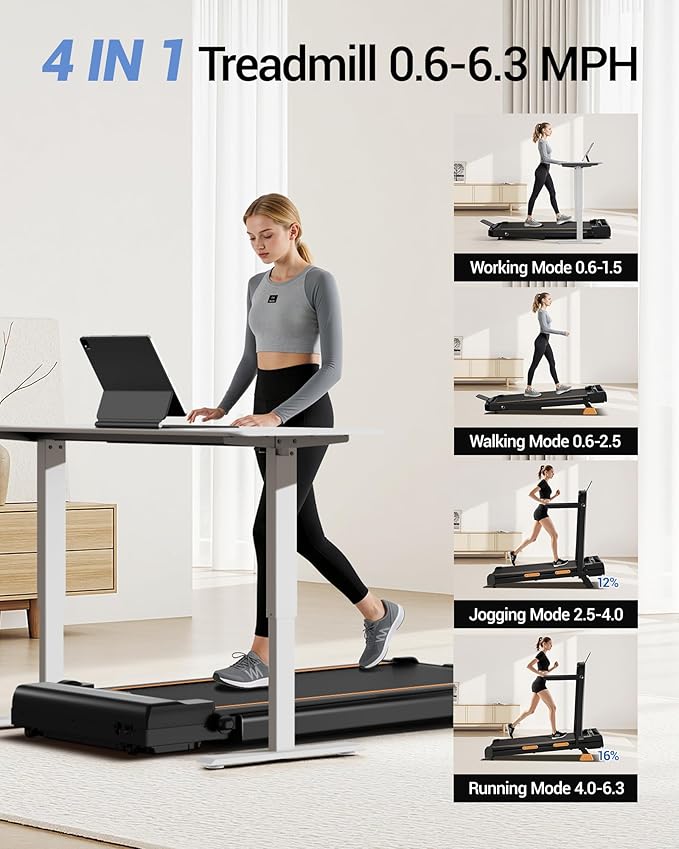 16% Incline Walking Pad Treadmills for Home Small, 4-in-1 Under Desk Treadmill with Handles, Foldable Treadmill with 2.5 HP Quiet Brushless, 330 LBS Capacity