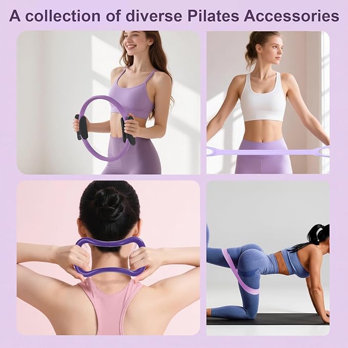 Pilates Ring Set - Home Equipment for Women with 14-inch, 9.8-inch Ball & 5 Resistance Bands for Muscle Training & Flexibility