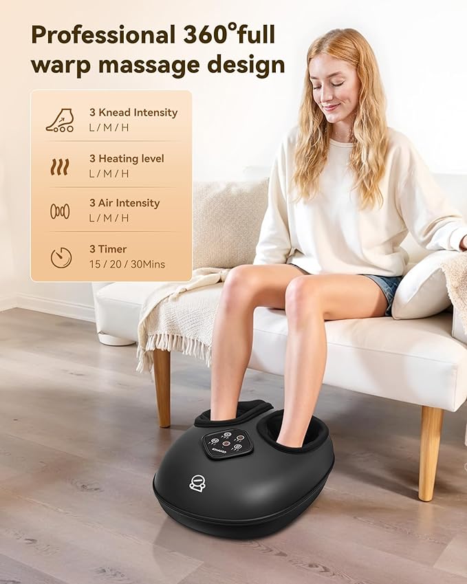 COMFIER 2026 Shiatsu Foot Massager with Heat,Compression,Kneading &Rolling,Foot Massager for Neuropathy,Plantar Fasciitis,Upgraded for Larger Feet Machine(Size 15),Home or Office,for Men Women