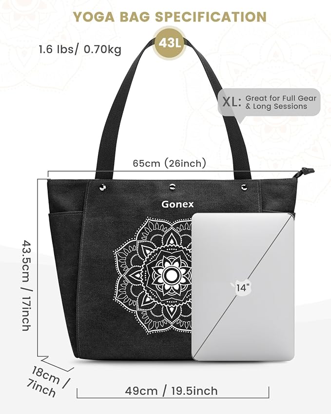 Gonex Yoga Mat Bag, Yoga Gym Bag Tote Bag with Multi Pockets For Women Men, Canvas Yoga Mat Carrier Take in Out Mat Easily For Pilates Travel Workout Office