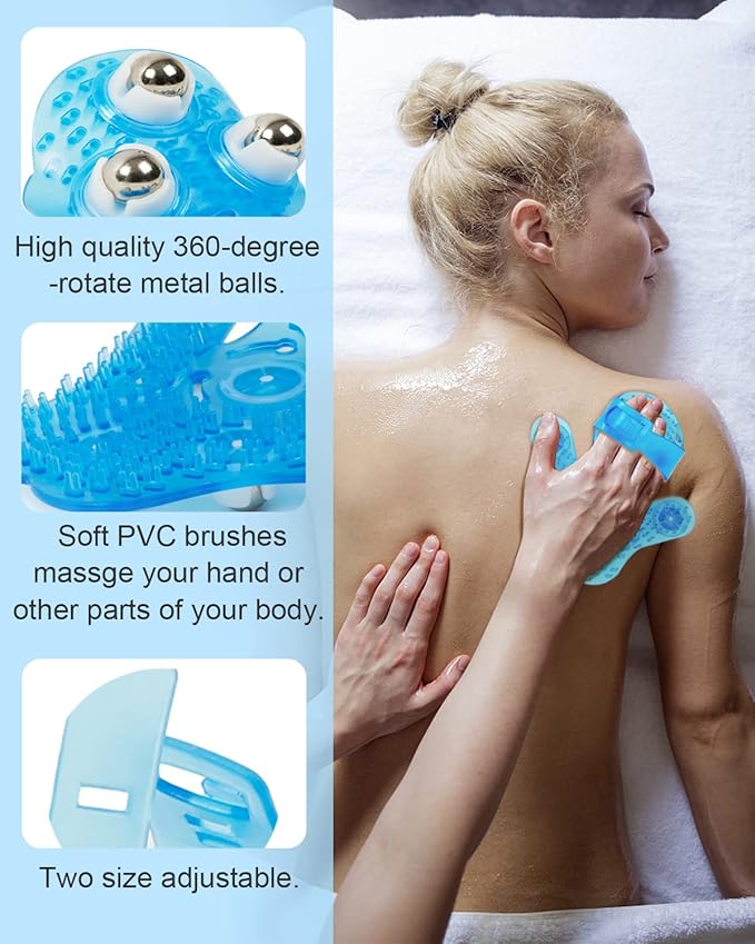 Glove Massager Palm Shaped Hand Massage Manual 9 360-degree-roller Mental Roller Ball Blue