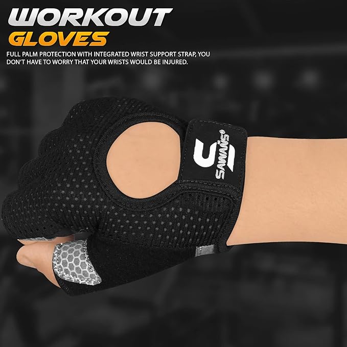 SAWANS Workout Gloves for Men and Women Weight Lifting Gloves Gym Fitness Exercise Cycling Pull ups Microfiber Lightweight Breathable Non-Slip Silicone Padded Palm Grip Protection