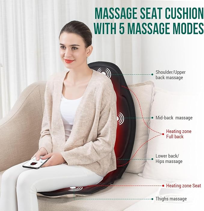 Snailax Vibration Back Massager with Heat, Massage Seat Cushion with 6 Vibrating Motors and 2 Heat Levels, Massage Chair Pad, Seat Massager for Home Office use, Gift for Women Men