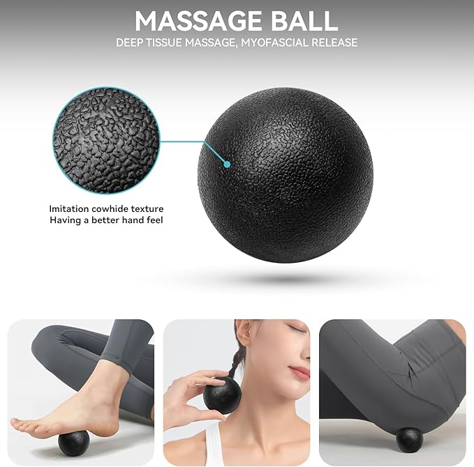 5-in-1 Foam Roller Set - Deep Tissue Muscle Recovery Kit with High Density Exercise Roller, Massage Ball, Resistance Band & Carry Bag for Physical Therapy & Pain Relief (Black)