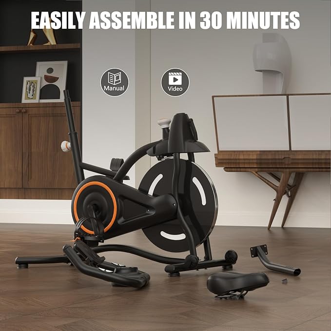 Exercise Bike with Exclusive Heart Rate Sensor and APP Sync, Stationary Bikes for Home with Continuously Variable Resistance, Compact Indoor Cycling Bike with Tablet Mount