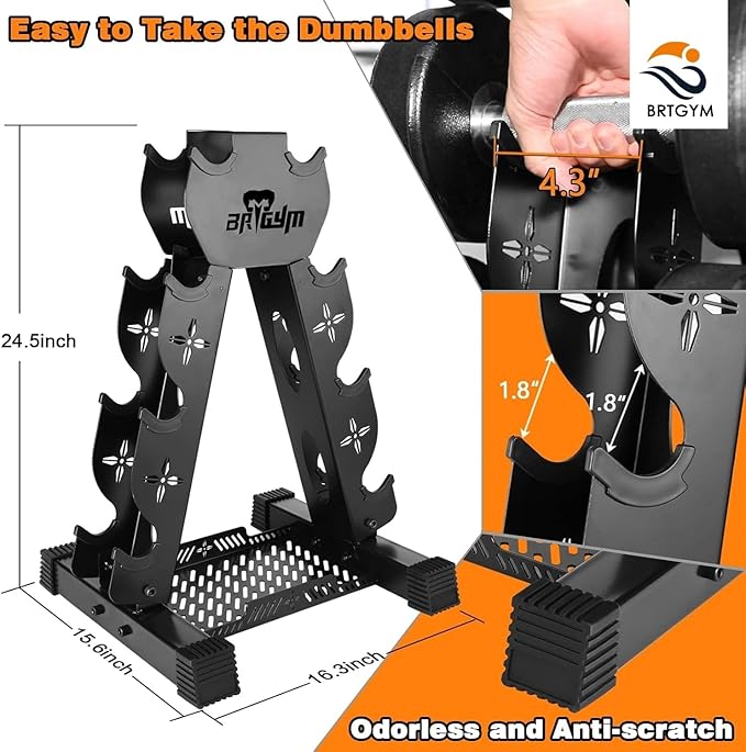 Dumbbells Rack Weight Stand (Rack Only), 13GA Steel Constructed,Max Support 570lbs, 4 Tier Compact Design
