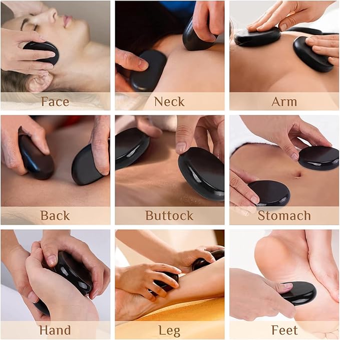 Hot Stones Massage Set - 6 Large Oval Basalt Hot Stones Massage Kit, 2.36 * 3.15 Inch Hot Rocks Massage Stones for Professional or Home SPA, Relaxing, Healing, Pain Relief