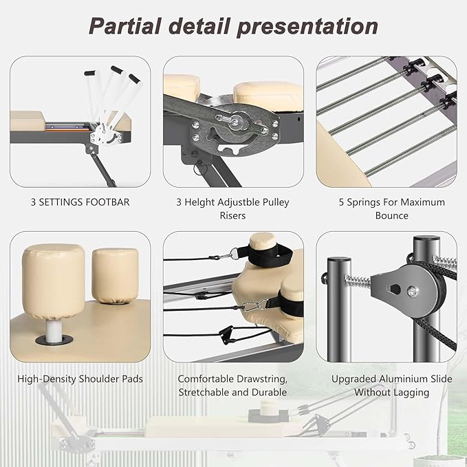 Foldable Pilates Reformer, Pilates Machine & Equipment for Home Use and Gym Workout, Suitable for Beginners and Intermediate Users