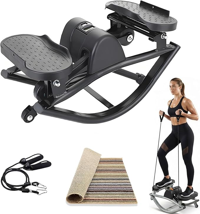 Rock Stepper Side to Side, Mini Stepper with Resistance Bands, Steppers for Exercise at Home, No Assembly Stair Climber for Full Body Workout, Digital Monitor Twist Action Cardio Machine