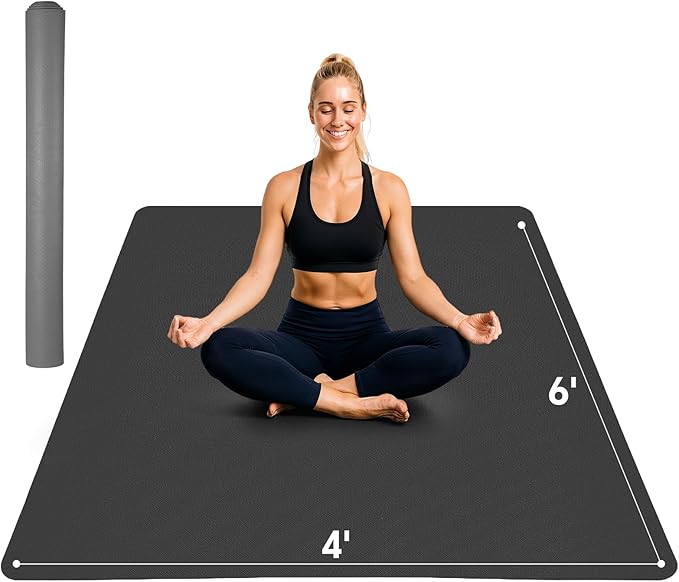 Extra Large Yoga Mat 6'x4'(1/3" & 1/4" Thick), Non-Slip, Ultra Durable, Wide Workout Mat, Wide Exercise Mats for Home Workouts, Yoga, Pilates, Stretching (Barefoot Exercise)
