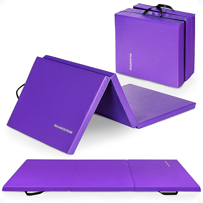 BalanceFrom 6x2 Feet 3-Panel Folding Gymnastics Mat – 2-Inch Thick Pad with Vinyl Surface and Carrying Handles for Tumbling, Yoga, Pilates, Home Workouts, and Martial Arts