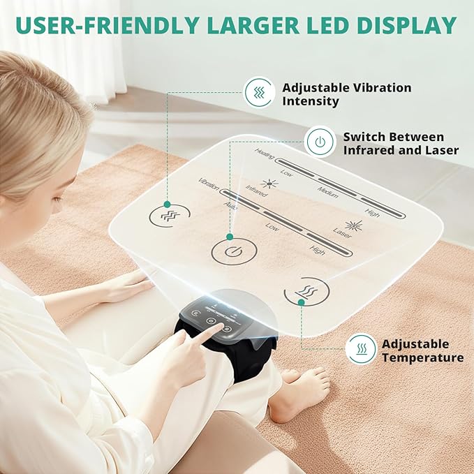 Medcursor Knee Massager with Heat, Cordless Heated Knee Massage for Pain Relief with 3 Heating Levels, 3 Vibration Modes, LED Screen, Adjustable Straps, Gift for Men and Women