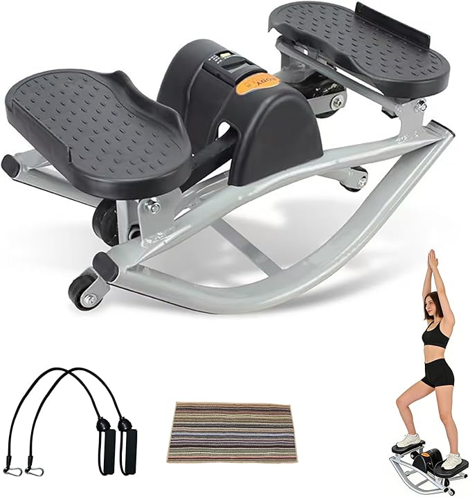 Rock Stepper Step Side-to-Side Lateral Rocking Fitness Stepper with Digital Monitor/Resistance Bands Machine for Home Workout