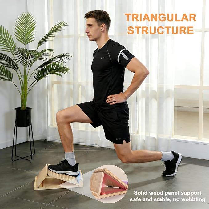 Portable Wooden Slant Board, for Calf Stretching and Squats, Professional Calf Stretcher, Adjustable Incline Board for Knees Ankle Heel Feet Leg