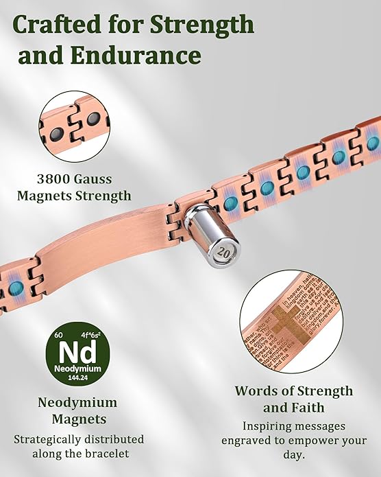 Magnetic Bracelet and Ring Set for Men, 99.99% Pure Copper Jewelry, Adjustable Cross & Celtic Knot Design, Gift for Dad
