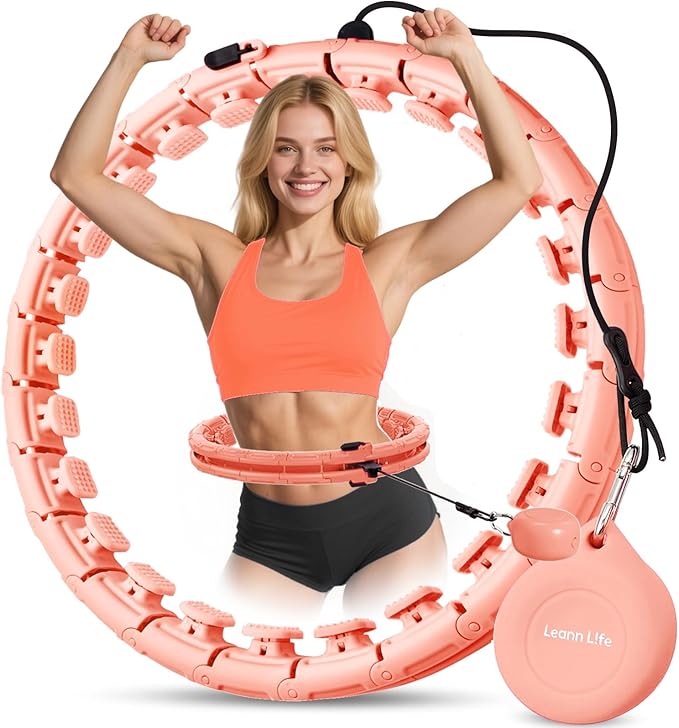 U1 Weighted Hula Hoop – 30 Knots 19"–61" Adjustable Waist, Magnetic Lock with Spring Massage Heads, Infinity Hoop Plus Size for Adults & Kids, Ab Workout, Weight Loss, Abdominal Toner