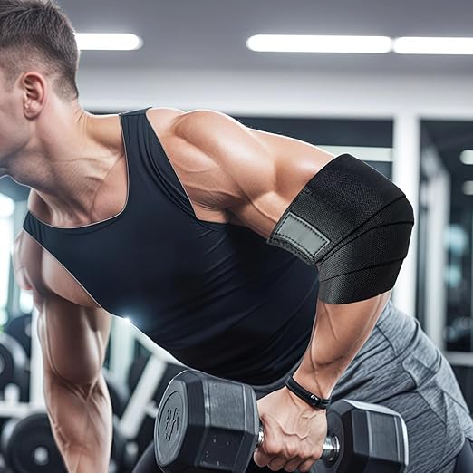 Adjustable Elbow Compression Sleeves For Weightlifting, Black Elbow Wraps For Joint Support, M Size 48.4 X 3.1