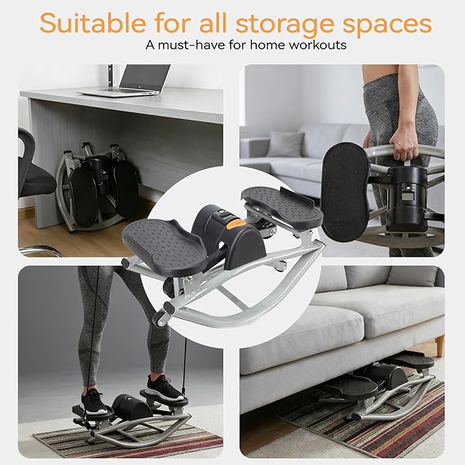 Lateral Rocking Fitness Stepper for Home Workout, Low-Impact Rock Stepper Protects Knees & Joints, Portable Compact Side-to-Side Stepper for Legs, Glutes & Abs Training