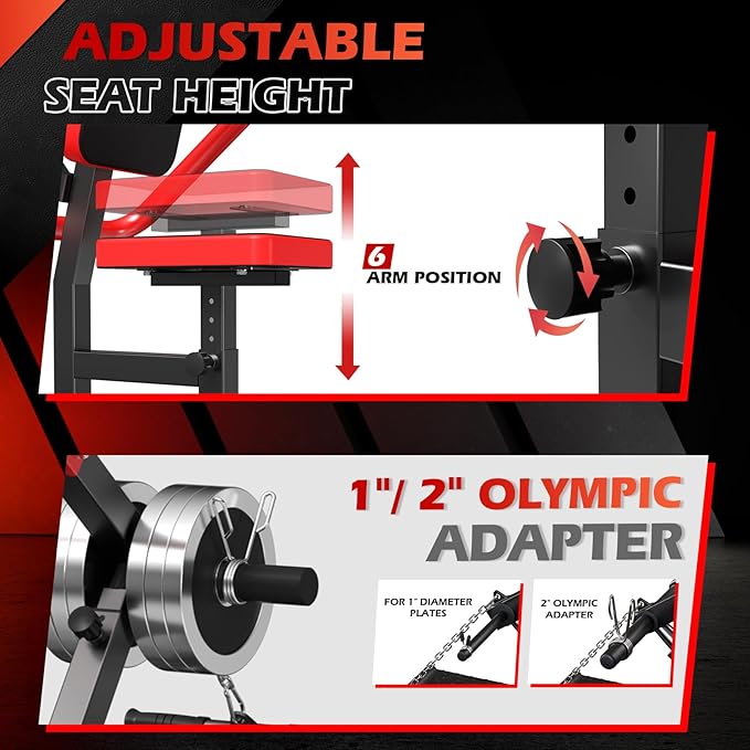 Upgraded 15° Backrest Seated Dip Machine Tricep Bicep, Tricep Bicep Press Down Machine, Triceps Bicep curl Workouts with Cable Bar, Plate Loaded Dip Machine Exercise for Triceps Biceps Chest Training