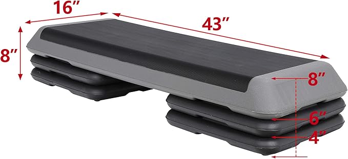Smartxchoices 43 Inch Aerobic Stepper Adjustable Exercise Workout Step Platform Bench with 4 Risers 4" - 6" - 8" Height for Home Gym Fitness Training High Step Aerobics Platform