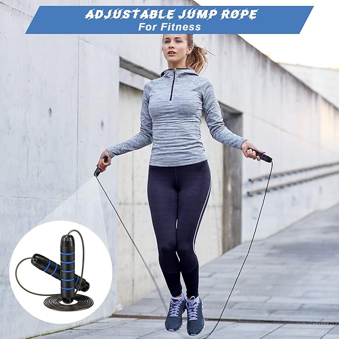 Junkin 12 Pieces Jump Ropes for Fitness with Ball Bearings Speed Jumping Adjustable Skipping Rope with Foam Handles Exercise Stuffer for Men Women Cardio Training Slim Body