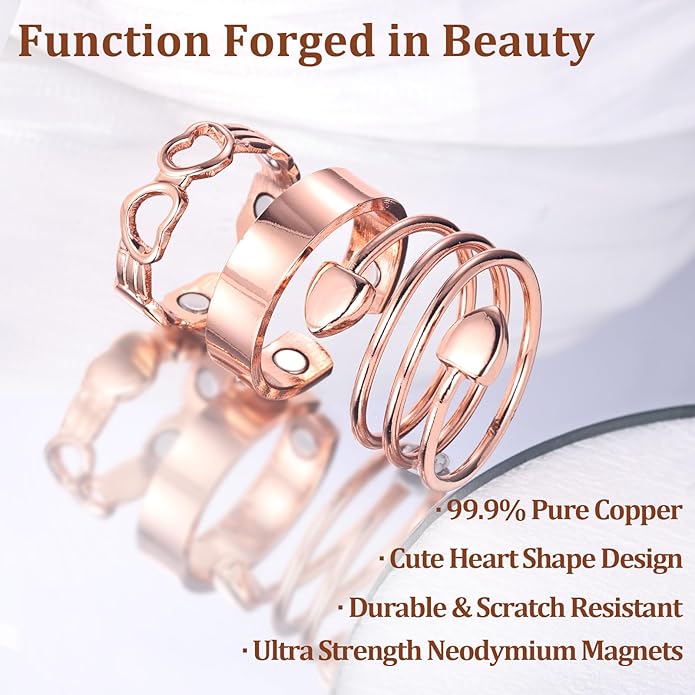 BioMag Copper Rings for Women, 99.99% Pure Copper Magnetic Rings Thumb Rings for Lymphatic Drainage, Adjustable Jewelry Gifts for Women
