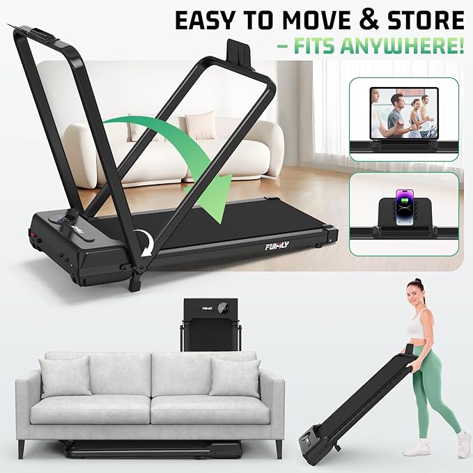 FUNMILY Upgrade Walking Pad Folding Treadmill with 12%/15% & Handle Bar, 3.5HP Foldable Under Desk Compact Treadmills for Home/Office/Gym, 400+lb Capacity, Shock Absorption