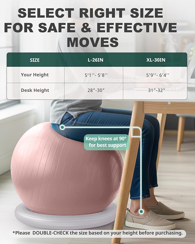 Trideer Exercise Ball for Office Desk, Yoga Ball Chair to Relieve Back Pain, Stability & Fitness Ball Seat with Base, Home Gym Core Workout, Abs, Stretching & Therapy