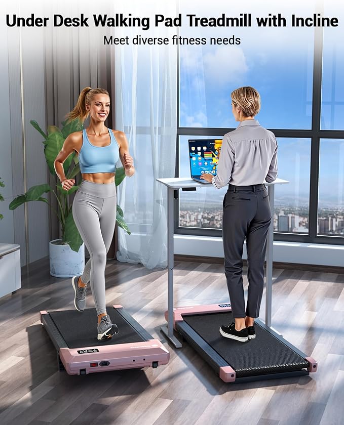 DeerRun Under Desk Walking Pad Treadmill for Home Office & Small Spaces, 6% Manual Incline, 0.6–3.8 MPH Walking Speed, 2.5 HP, 300 lb Capacity, App & Remote Control