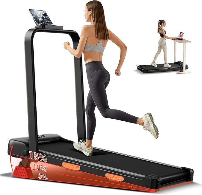 3-in-1 Walking Pad with 15% Incline, Portable Under Desk Treadmill, Foldable Treadmills for Home and Office, 2.5 HP Quiet Walking Pad Treadmill with 300 LBS Capacity
