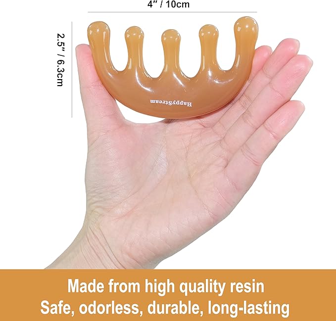 Scalp Massage Tool Head Massager. Resin Massage Comb Gua Sha Fascial Tools for Scalp Care Hair Growth Stress Relax Headaches Meridian Acupoint Treatment Trigger Point Therapy. (Amber)