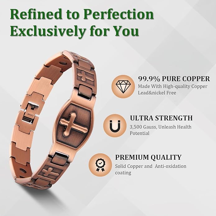 Magnetic Bracelet and Ring Set for Men, 99.99% Pure Copper Jewelry, Adjustable Cross & Celtic Knot Design, Gift for Dad