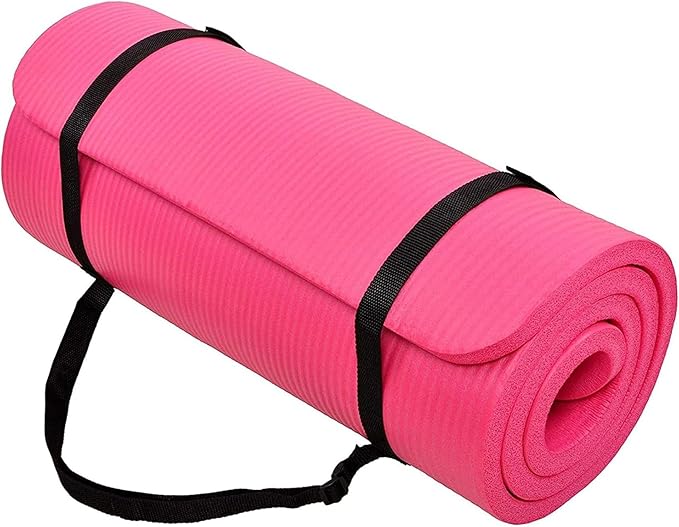 BalanceFrom 71x24 Inches Extra Thick Yoga Mat 1-Inch High-Density Foam – Roll-Up Exercise Pad with Double-Sided Non-Slip Surface and Carrying Strap for Pilates and Home Workouts, Multiple Colors
