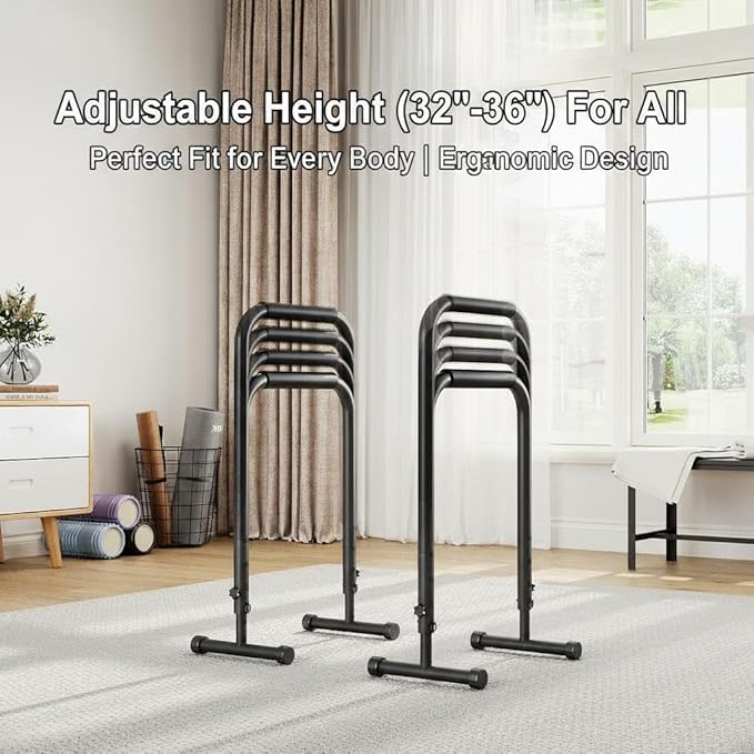 Adjustable Dip Bars, 440LBS Heavy Duty Dip Station for Home Gym, Stable Calisthenics Bars with Anti-Slip Grips for Upper Body Workout, Push Up Bars Portable Dip Stand (32"-36" Height)