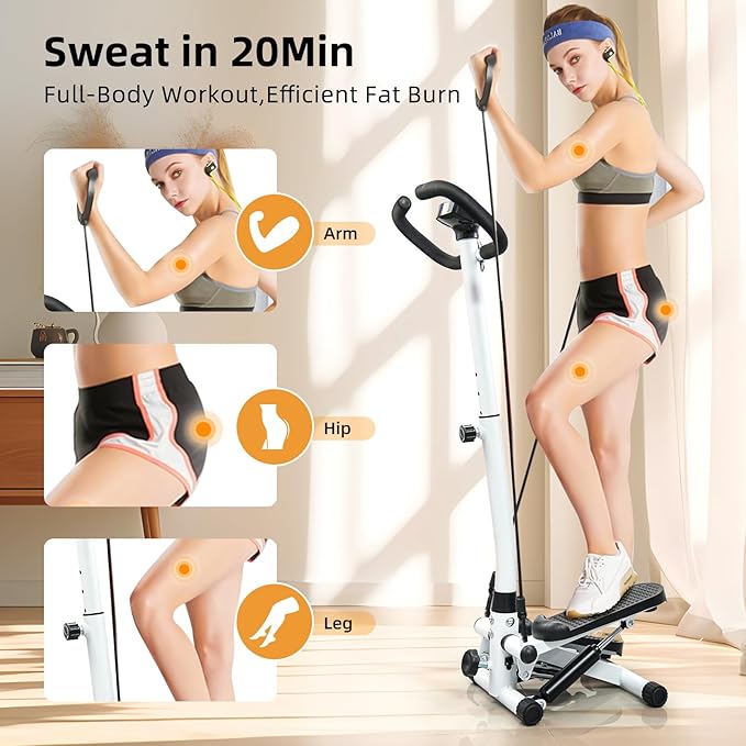 Stepper for Exercise at Home, Adjustable Tension and Handlebar, 300LBS MAX Weight Capacity with Resistance Bands, Stair Stepper Fitness Equipment for Women Men Daily Cardio Workout