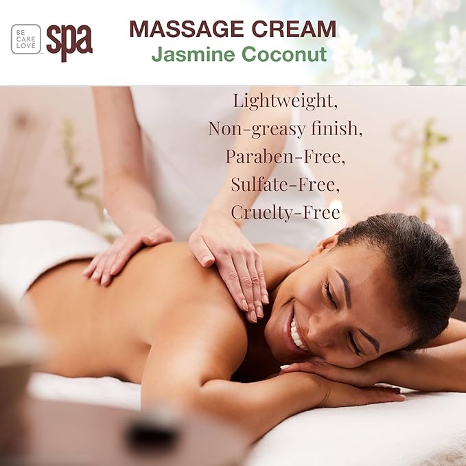 BCL SPA Massage Cream organic Jasmine + Coconut body lotion with rice extract, shea butter, aloe vera, argan and jojoba oils, body cream to hydrate, soften and soothe the skin. Home/Pro use 16 fl oz