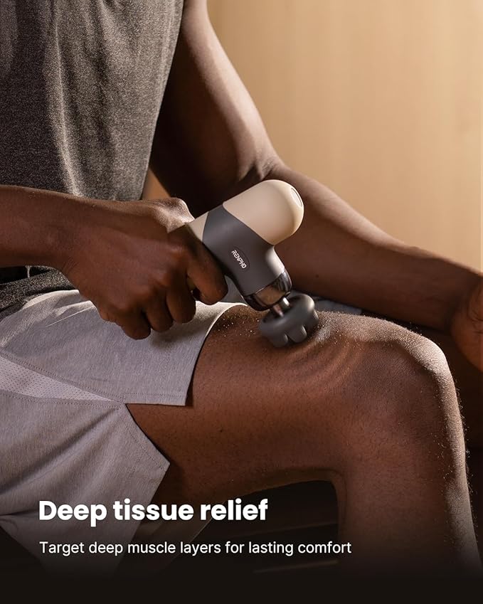 RENPHO Mini Thermal Massage Gun with Heat, Portable Deep Tissue Percussion Massager with 4 Heads for Neck & Back Comfort, Ultra-Quiet Operation for Home, Office & Travel, Includes Compact Carry Case