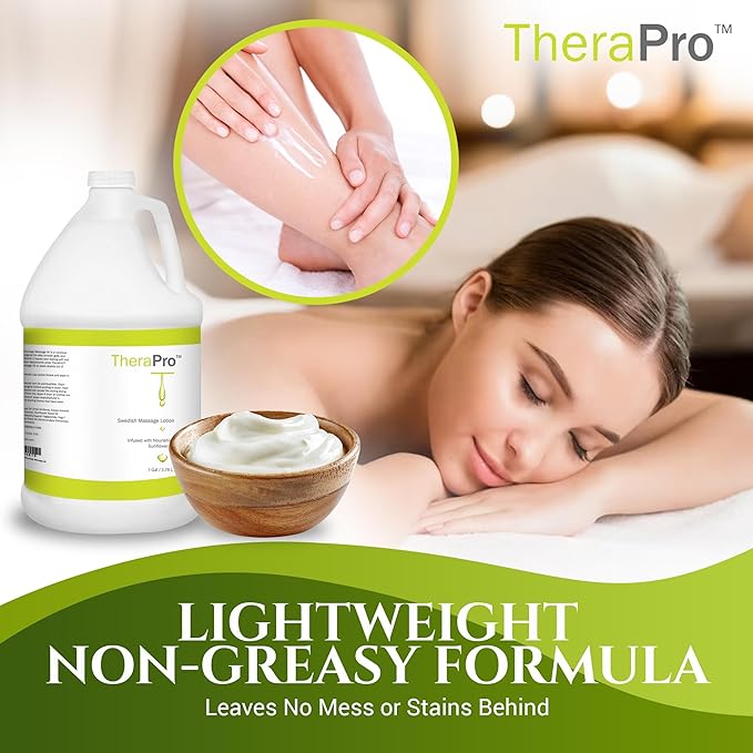 Swedish Massage Lotion by TheraPro - 1 Gallon - Unscented, Water Dispersible - Swedish Deep Tissue for Massage Therapy - Smooth Glide No Sticky Residue - Professional Lotion