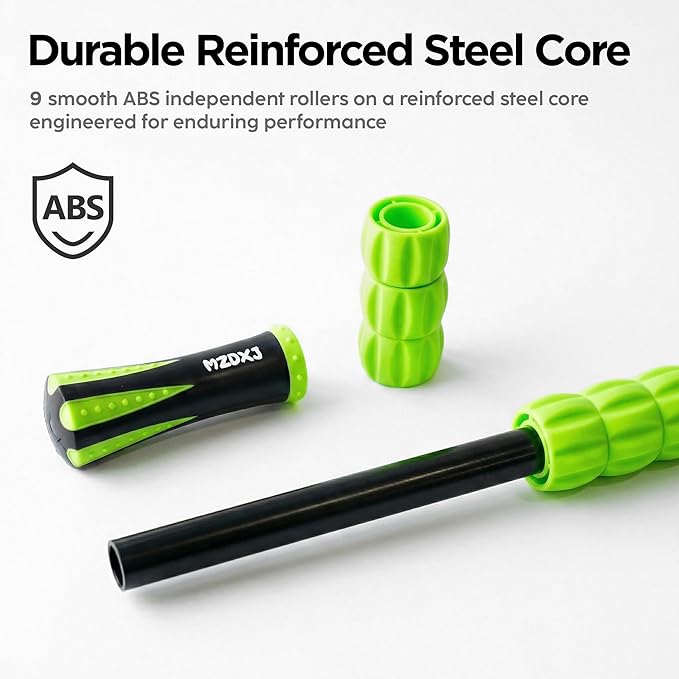 Muscle Roller & Massage Roller Stick for Athletes - Lymphatic Drainage Support, Relieves Muscle Soreness, Cramping & Tightness - Targets Legs, Arms, Back & Calves （Green - 18inch）