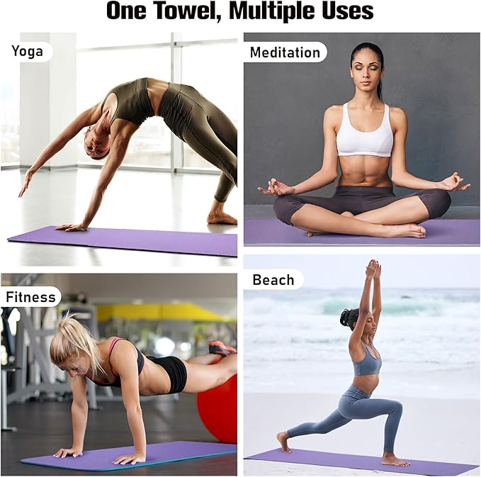 MoKo Hot Yoga Towel, Non-Slip Yoga Mat Towel with Grip Dots, 74.4"×27.3" Yoga Mat Cover for Pilates, Fitness, Meditation, Swimming Pool, Beach, Travel Yoga Mat with Corner Pockets