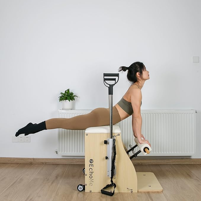 EchoMe Plates Combo Chair with Handles, Split-Pedal Stability Pilates Chair,Yoga Fitness Trainer, Pilates Reformer Machine, Pilates Equipent of Maple Wood for Home use and Studio Use