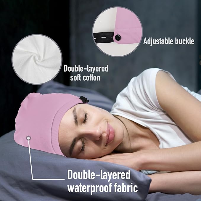 Castor Oil Pack Wrap for Head,Elastic and Reusable Hat Organic Cotton for Women Sleeping,Double Waterproof Layers Castor Oil Packs Kit for Thinning, Balding, Dry and Damaged Hair M(Oil Not Included)