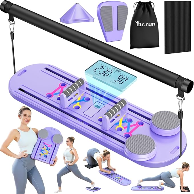 Pilates Board, Pilates Reformer Set, 7 in 1 Multifunctional Pilates Reformer Machine with Timer, Portable Foldable Pilates Board for Home Workout, Pilates Kit with Storage Bag，One Piece per Item