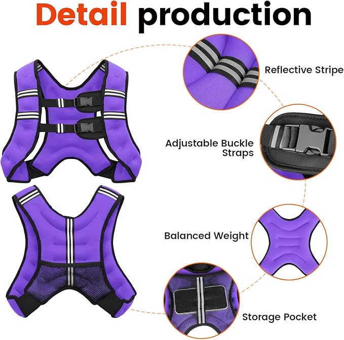 Weighted Vest, 6lb/8lb/10lb/12lb/16lb/20lb/25lb/30lb Weight Vest for Men Women, Body Weight Vests Adjustable with Reflective Stripe for Strength Training, Running, Workout, Jogging, Walking