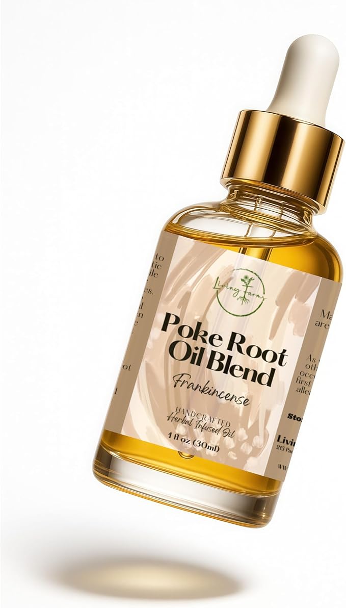 Poke Root Oil with Castor Oil & Frankincense - Organic Lymphatic Support for Cysts, Boils, Fibroids, Swollen Lymph Nodes, Breast & Joint - Handmade in The USA