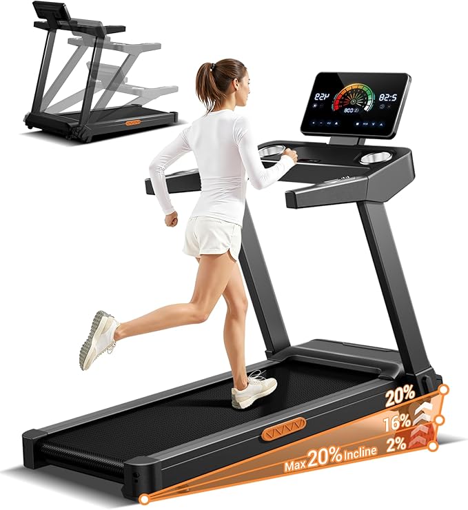 UMAY 20% Incline Treadmill for Home, 400 lb Capacity - Folding Treadmills wtih 3.5HP, 42.5" Wide Running Area & Shock Absorption for Running/Walking