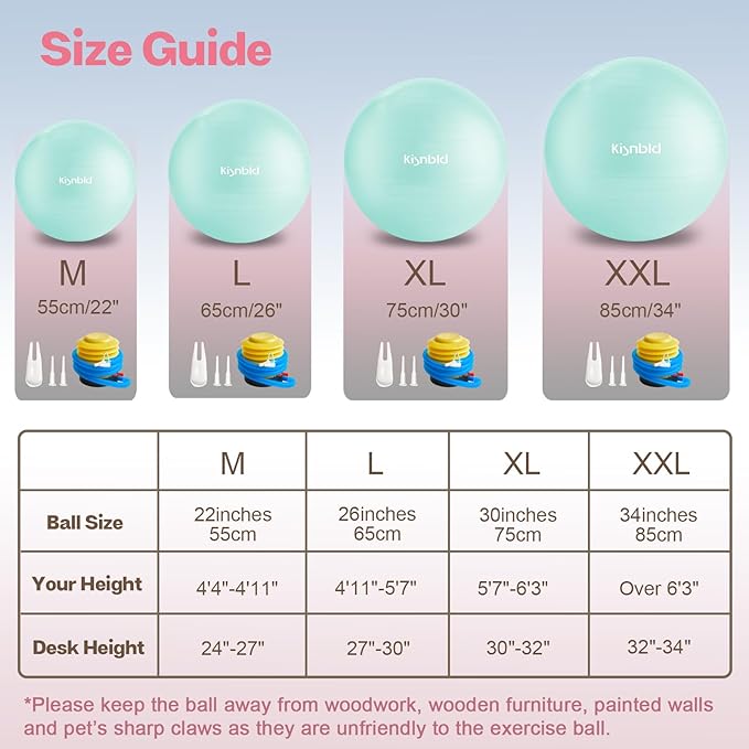 Exercise Ball, Extra Thick Yoga Ball for Workout Pregnancy Stability, 4 Sizes Anti-Burst Balance Ball with Foot Pump - Heavy Duty Fitness Ball Chair for Office, Home & Gym